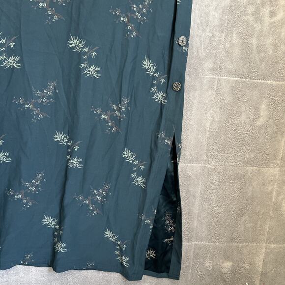 Vintage Silk Velvet Maxi Dress XL Dark Floral Side Button Asian Fairy Whimsigoth - Picture 4 of 12